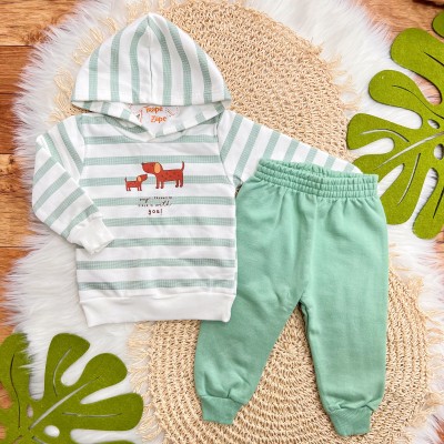 Conj. Casaco My Favourite Place is with you! e Calça de Moletom - Verde e Off White